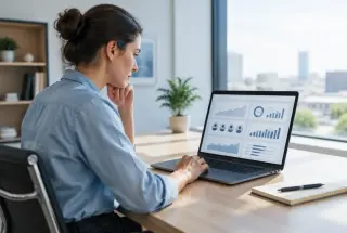 Analyste marketing examinant sur un ordinateur des indicateurs d’audience et d’engagement sur les réseaux sociaux.